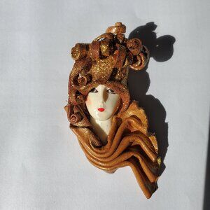 Craftcore Vintage Large Lady Face Pin Handmade